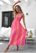 Wzorzysta Rochie maxi bez ramiączek Sun Nectar fucsia