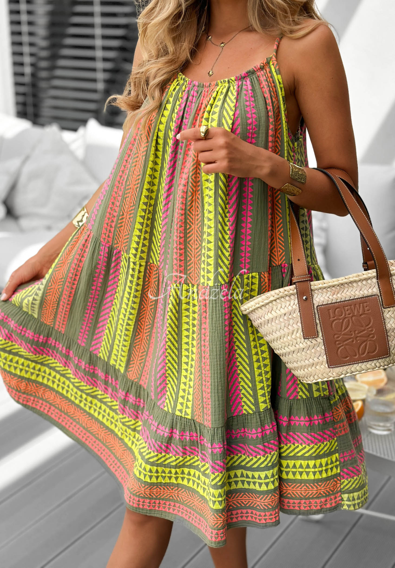 Rochie din bumbac cu imprimeu cu bretele Sunny Coast