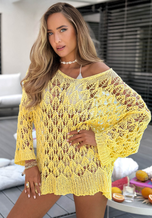 Pulover oversize ajurat cu decolteu Dolce Marina