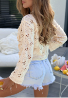Ażurowa Bluză z kwiatami boho Sunset Bloom bej