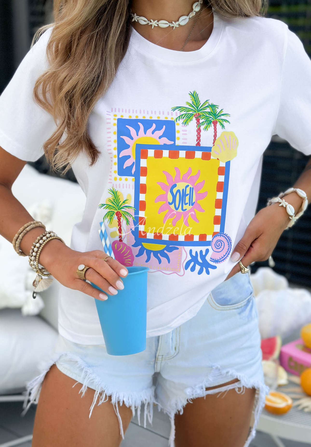 Tricou din bumbac cu imprimeu colorat Soleil