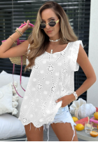 Ażurowa Bluză z falbankami boho Sunny Beach albă