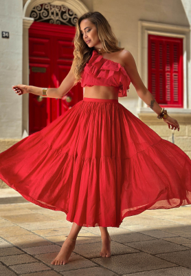 Fustă maxi din bumbac cu talie elastică Malta Romance Flame
