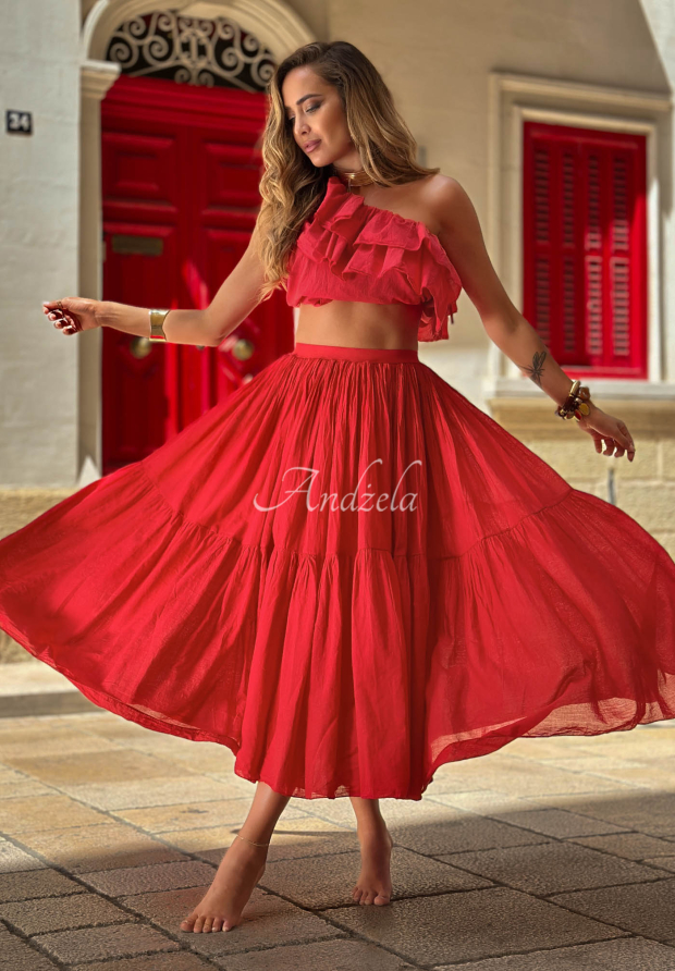 Fustă maxi din bumbac cu talie elastică Malta Romance Flame