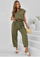 Materiałowy Compleu Bluză i Pantaloni Sunrise Sun Alb