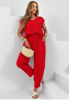 Materiałowy Compleu Bluză i Pantaloni Sunrise Sun Alb