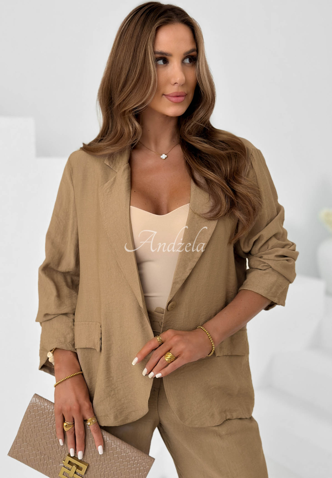 Set din viscoză cu sacou și pantaloni wide leg Ocean Estate