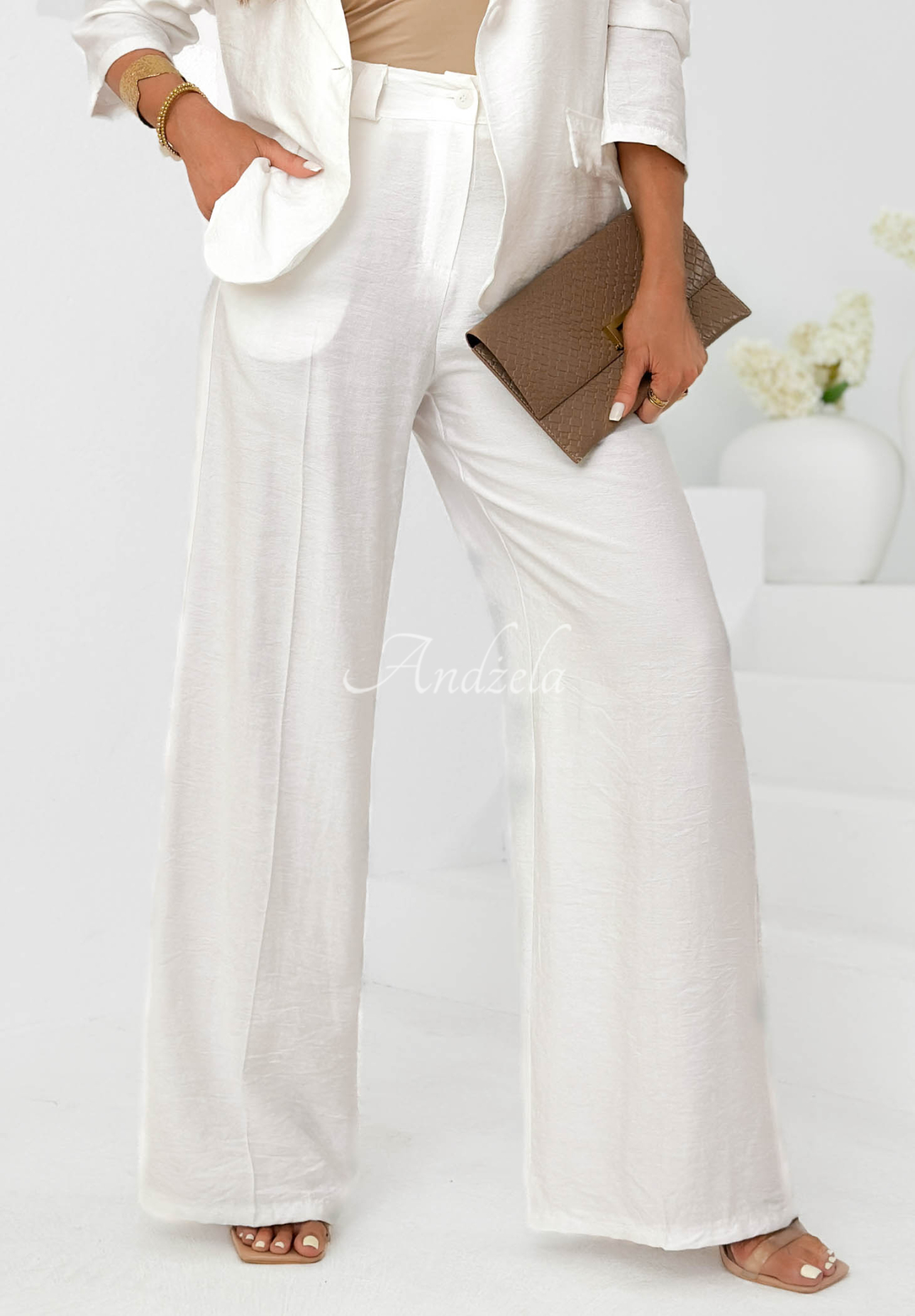 Set din viscoză cu sacou și pantaloni wide leg Ocean Estate