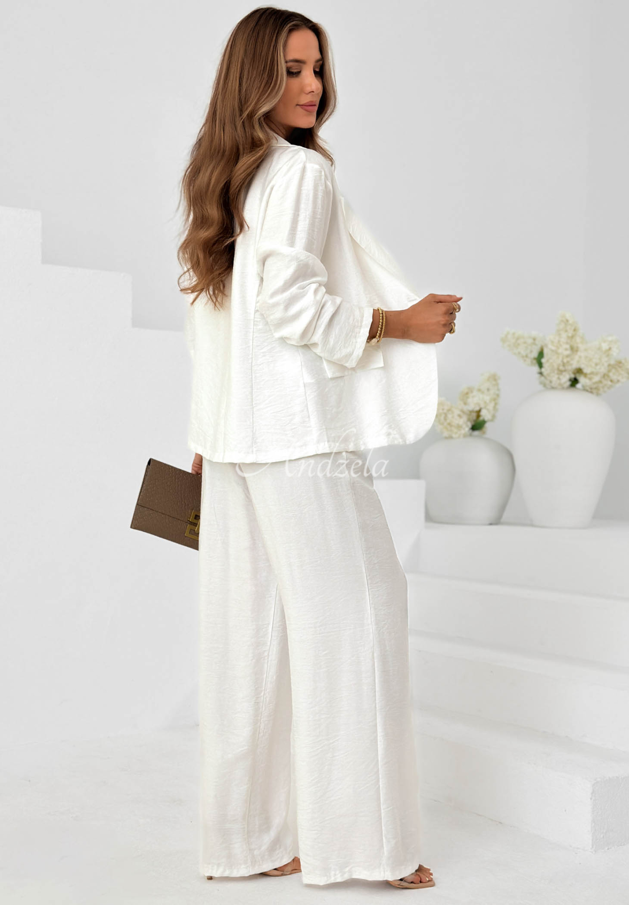 Set din viscoză cu sacou și pantaloni wide leg Ocean Estate