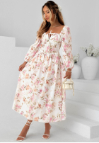 Kwiecista Rochie maxi z długimi rękawami Sunkissed Blooms albă
