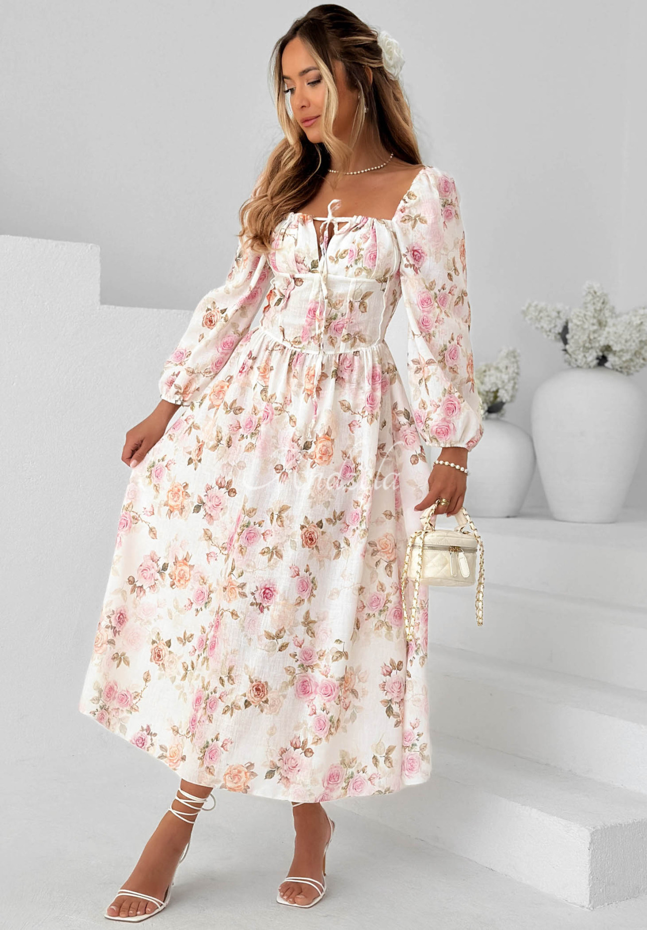 Rochie maxi cu imprimeu floral cu mâneci lungi Sunkissed Blooms