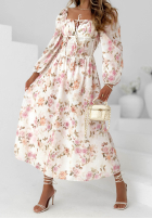 Kwiecista Rochie maxi z długimi rękawami Sunkissed Blooms albă