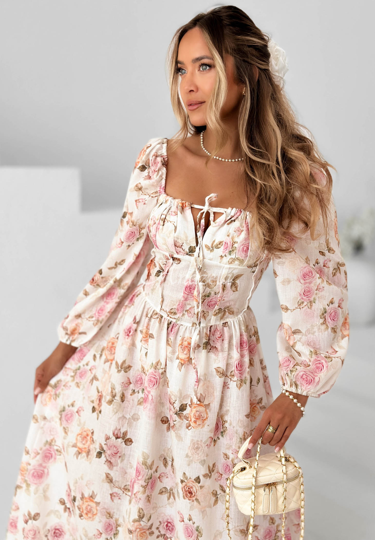 Rochie maxi cu imprimeu floral cu mâneci lungi Sunkissed Blooms