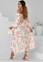 Kwiecista Rochie maxi z długimi rękawami Sunkissed Blooms albă