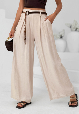 Pantaloni wide leg din material cu viscoză Summer Trace