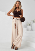 din material textil Pantaloni wide leg z wiskozy Summer Trace mokka