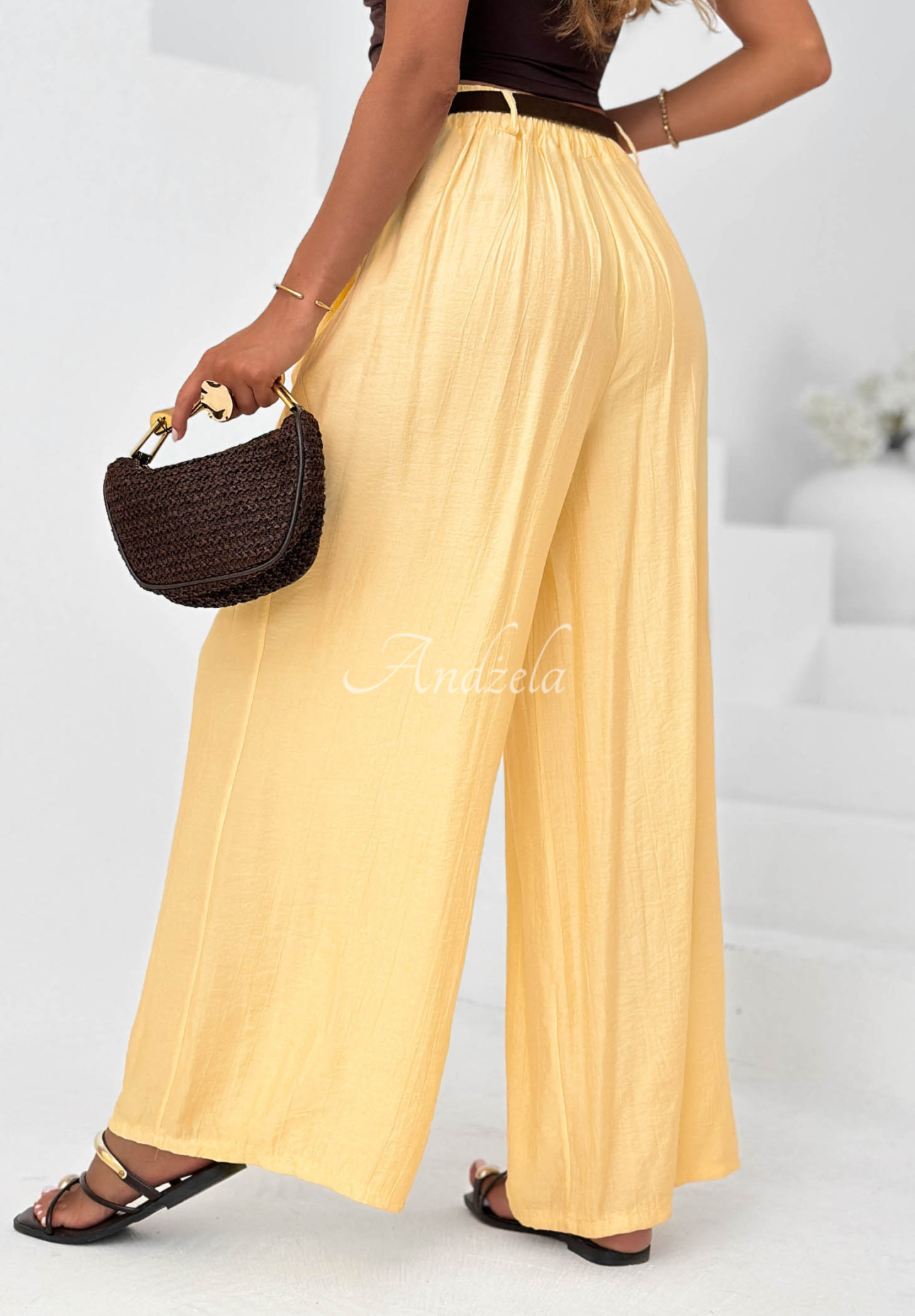 Pantaloni wide leg din material cu viscoză Summer Trace