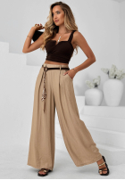 din material textil Pantaloni wide leg z wiskozy Summer Trace mokka