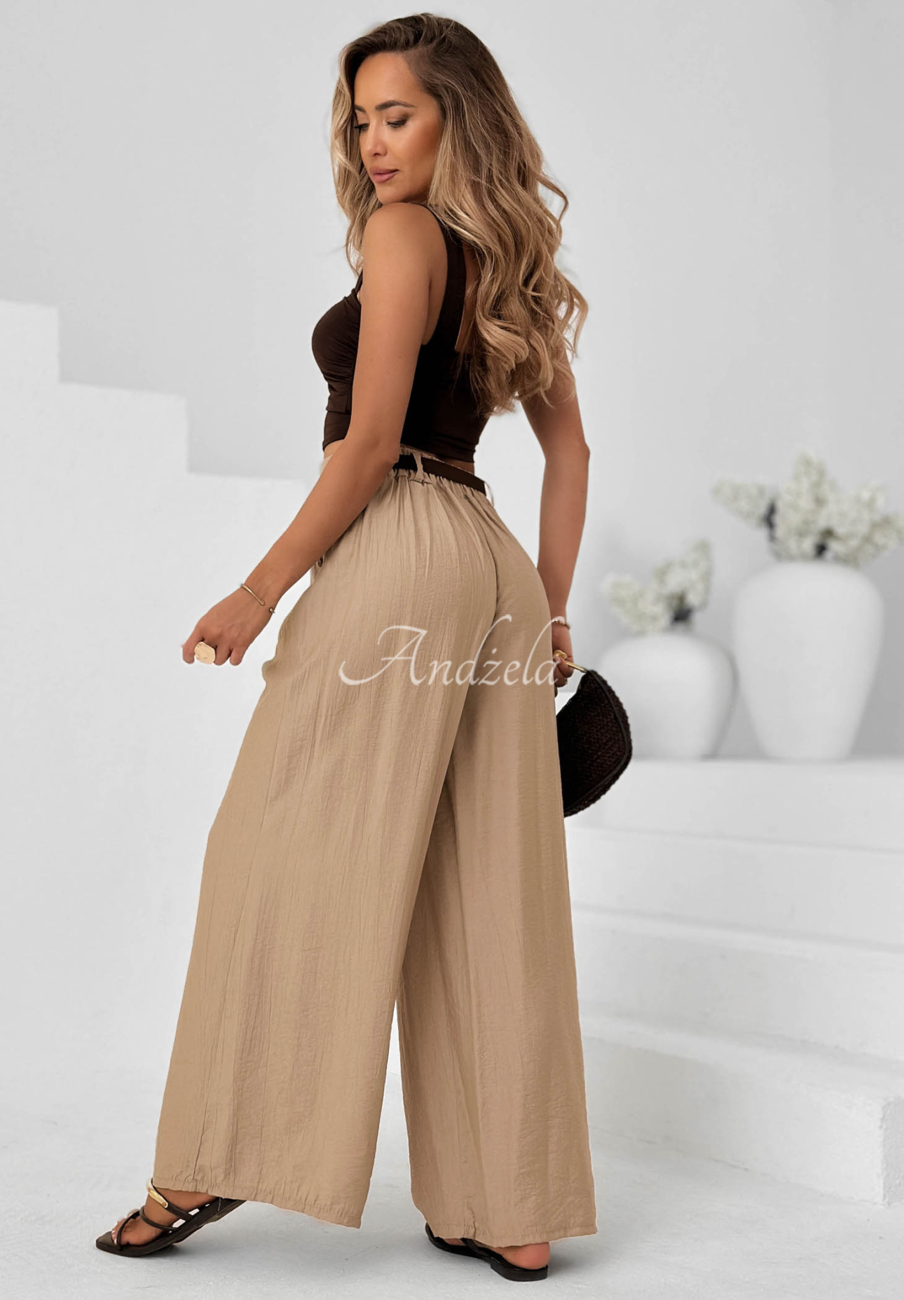 Pantaloni wide leg din material cu viscoză Summer Trace