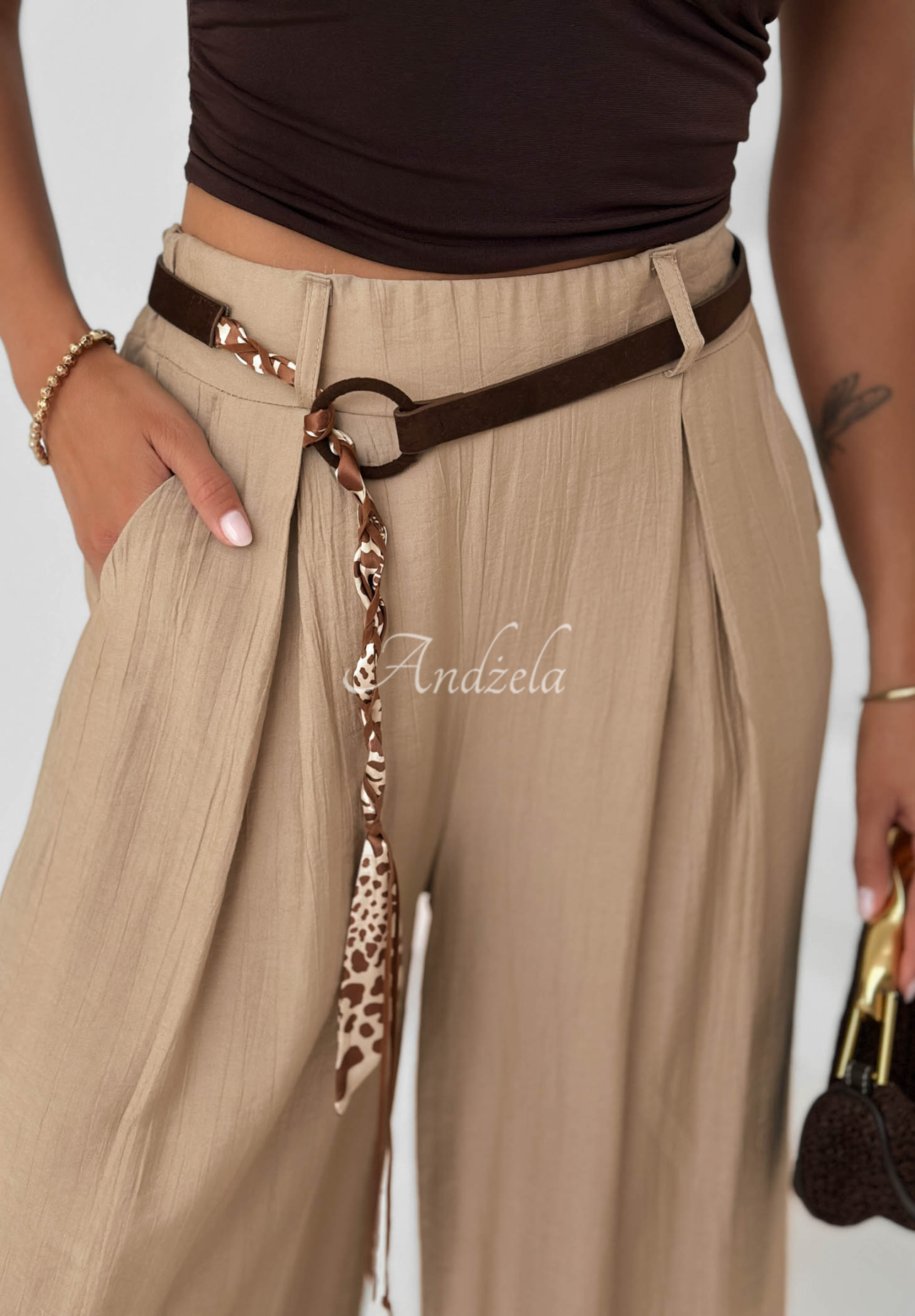 Pantaloni wide leg din material cu viscoză Summer Trace