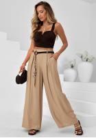din material textil Pantaloni wide leg z wiskozy Summer Trace mokka