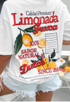 Tricou z nadrukiem Limonada Fresca biało-roșu