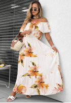 Kwiecista Rochie Cu croială spaniolă maxi z falbankami Florissa fucsia