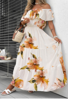 Kwiecista Rochie Cu croială spaniolă maxi z falbankami Florissa fucsia