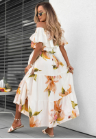 Kwiecista Rochie Cu croială spaniolă maxi z falbankami Florissa fucsia