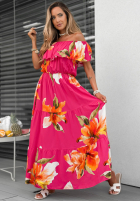 Kwiecista Rochie Cu croială spaniolă maxi z falbankami Florissa fucsia