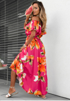 Kwiecista Rochie Cu croială spaniolă maxi z falbankami Florissa fucsia