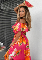 Kwiecista Rochie Cu croială spaniolă maxi z falbankami Florissa fucsia