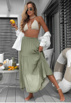 Asymetryczna Rochie maxi z falbankami Ocean Escape kaki