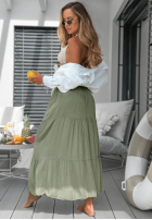 Asymetryczna Rochie maxi z falbankami Ocean Escape kaki
