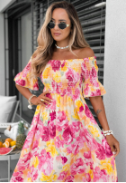 Kwiecista Rochie Cu croială spaniolă maxi z falbankami Bloom Coast pomarańczowo-roz