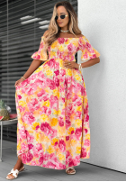 Kwiecista Rochie Cu croială spaniolă maxi z falbankami Bloom Coast pomarańczowo-roz