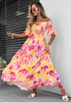 Kwiecista Rochie Cu croială spaniolă maxi z falbankami Bloom Coast pomarańczowo-roz