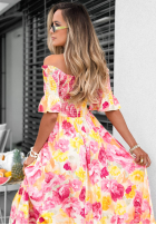 Kwiecista Rochie Cu croială spaniolă maxi z falbankami Bloom Coast pomarańczowo-roz