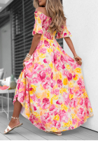Kwiecista Rochie Cu croială spaniolă maxi z falbankami Bloom Coast pomarańczowo-roz