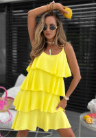 Rochie mini na ramiączkach z falbankami Sun Kiss galben