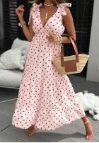 Rochie maxi na ramiączkach w Buline Girly Dots roz pudră