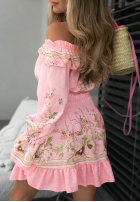 Rochie Cu croială spaniolă mini cu modele Sweet Flori roz