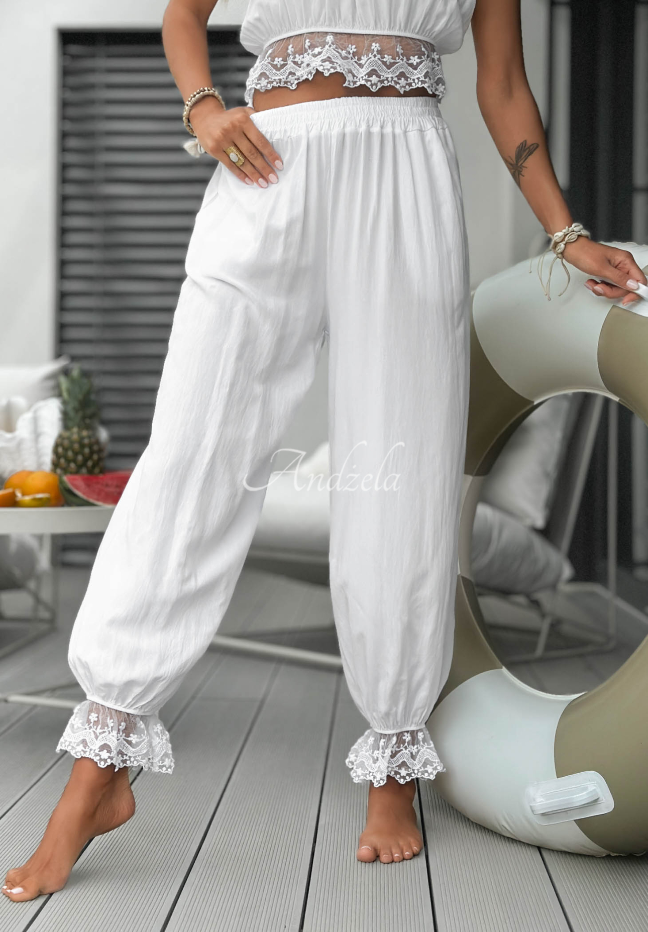Set din bumbac Top  și pantaloni cu dantelă Fresh Lace