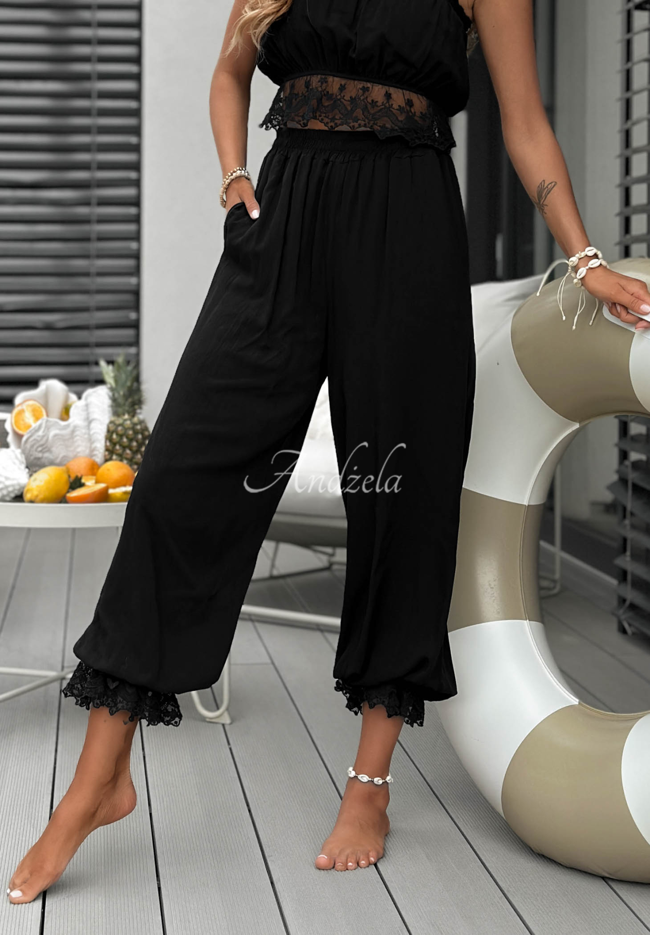 Set din bumbac Top  și pantaloni cu dantelă Fresh Lace