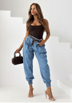 din material textil Pantaloni joggery z paskiem Breeze Please albastre