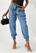 din material textil Pantaloni joggery z paskiem Breeze Please albastre
