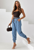 din material textil Pantaloni joggery z paskiem Breeze Please albastre