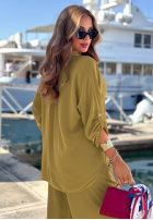 Set din viscoză Summer Skies format din cămașă și pantaloni wide leg