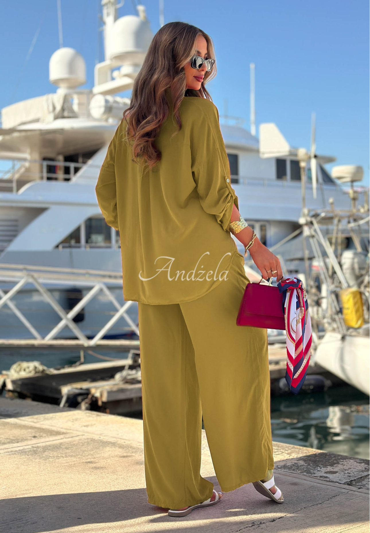 Set din viscoză Summer Skies format din cămașă și pantaloni wide leg