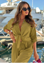 Set din viscoză Summer Skies format din cămașă și pantaloni wide leg